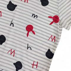 Playful Striped T-Shirt with Cat & Rabbit Pattern for Kids