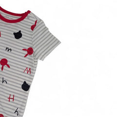Playful Striped T-Shirt with Cat & Rabbit Pattern for Kids