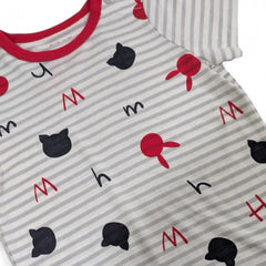 Playful Striped T-Shirt with Cat & Rabbit Pattern for Kids