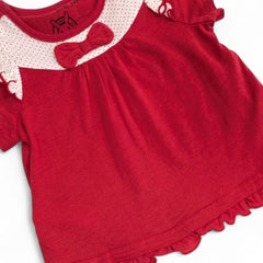 Adorable Red & White Ruffle Top with Bow for Baby Girls