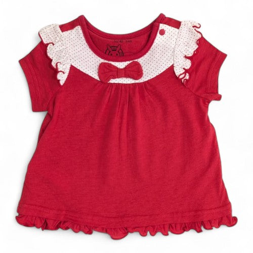 Adorable Red & White Ruffle Top with Bow for Baby Girls