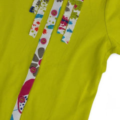 Vibrant Lime Green Long-Sleeve T-Shirt with Patterned Placket
