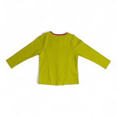 Vibrant Lime Green Long-Sleeve T-Shirt with Patterned Placket