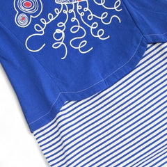 Playful Blue & White Striped Dress with Jellyfish Graphic