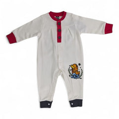 Adorable Duck Graphic Baby Romper with Red & Blue Accents