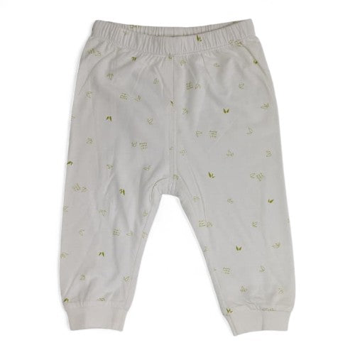 White Cotton Baby Jogger Pants with Tiny Green Print