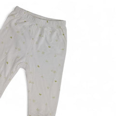 White Cotton Baby Jogger Pants with Tiny Green Print
