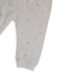White Cotton Baby Jogger Pants with Tiny Green Print