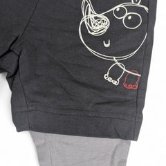 Grey Leggings with Black Character Shorts Set