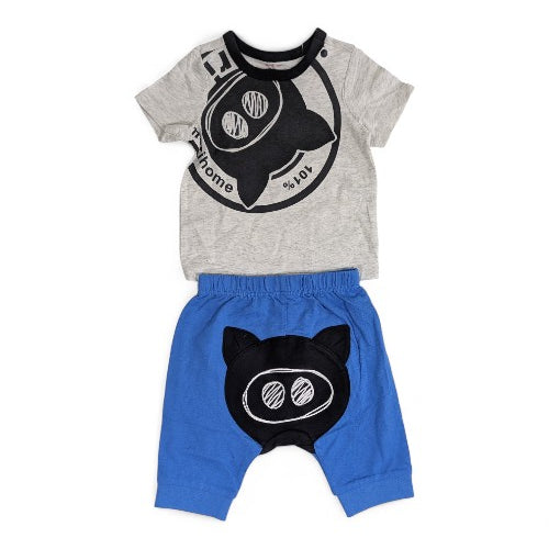Grey and Blue Character Logo Baby T-Shirt and Shorts Set