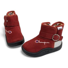 Red Suede-Style Baby Boots with Buckle