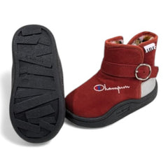 Red Suede-Style Baby Boots with Buckle