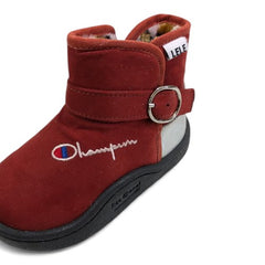 Red Suede-Style Baby Boots with Buckle