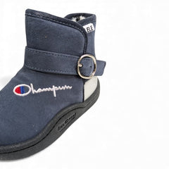 Navy Blue Suede-Style Baby Boots with Buckle