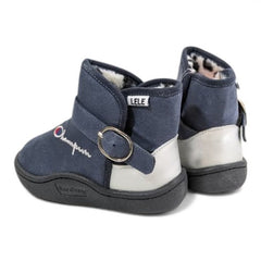 Navy Blue Suede-Style Baby Boots with Buckle