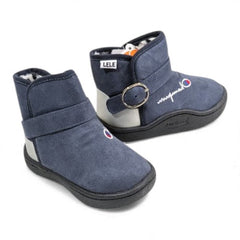 Navy Blue Suede-Style Baby Boots with Buckle