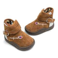 Brown Champion Cozy Critter Microsuede Buckle Booties