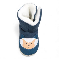 Cozy Navy Blue Fox Infant Booties