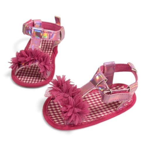 Sparkling Hot Pink Tulle Flower Baby Sandals
