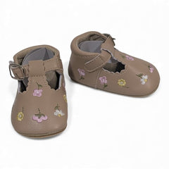 Little Blossom T-Strap Baby Shoes -Brown