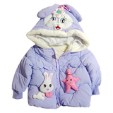 Winter Cotton-Padded Purple Jacket Cute Cartoon Pattern Bunny Ears Furry