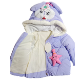 Winter Cotton-Padded Purple Jacket Cute Cartoon Pattern Bunny Ears Furry