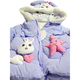 Winter Cotton-Padded Purple Jacket Cute Cartoon Pattern Bunny Ears Furry