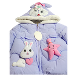 Winter Cotton-Padded Purple Jacket Cute Cartoon Pattern Bunny Ears Furry