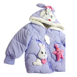 Winter Cotton-Padded Purple Jacket Cute Cartoon Pattern Bunny Ears Furry