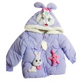 Winter Cotton-Padded Purple Jacket Cute Cartoon Pattern Bunny Ears Furry