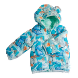 Soccer Dino Print Sea Green warm Puffer Jacket