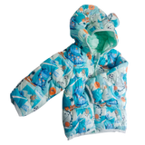 Soccer Dino Print Sea Green warm Puffer Jacket