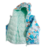 Soccer Dino Print Sea Green warm Puffer Jacket