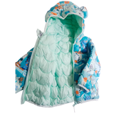 Soccer Dino Print Sea Green warm Puffer Jacket