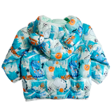 Soccer Dino Print Sea Green warm Puffer Jacket