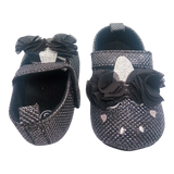 Shimmery Black & Pink Heart With Bow Baby Girl Shoes