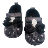 Shimmery Black & Pink Heart With Bow Baby Girl Shoes