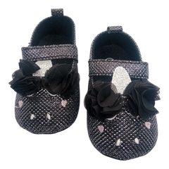 Shimmery Black & Pink Heart With Bow Baby Girl Shoes