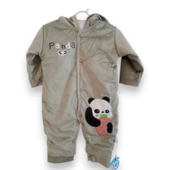 Green Adorable Panda Hooded Baby Romper with Matching Panda Slippers