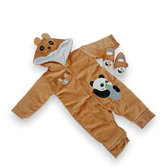 Brown Adorable Panda Hooded Baby Romper with Matching Panda Slippers