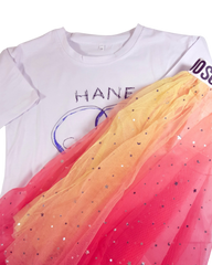 Puffy Princes Dress Mesh Party With Gold Glitter Stars