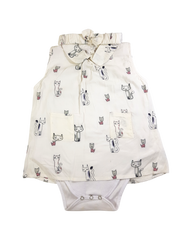 White Romper With Cat Printing Dress