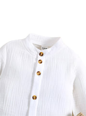 Baby Girls & Boy's Boys Fall Outfits Solid Color Buttons Long Sleeve Shirt Pant 2Pcs