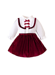 Baby Girl Princess Spring White Top Long Sleeve With Red Mini Skirt