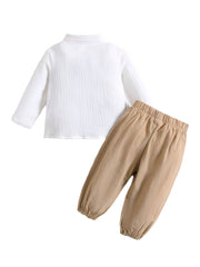 Baby Girls & Boy's Boys Fall Outfits Solid Color Buttons Long Sleeve Shirt Pant 2Pcs