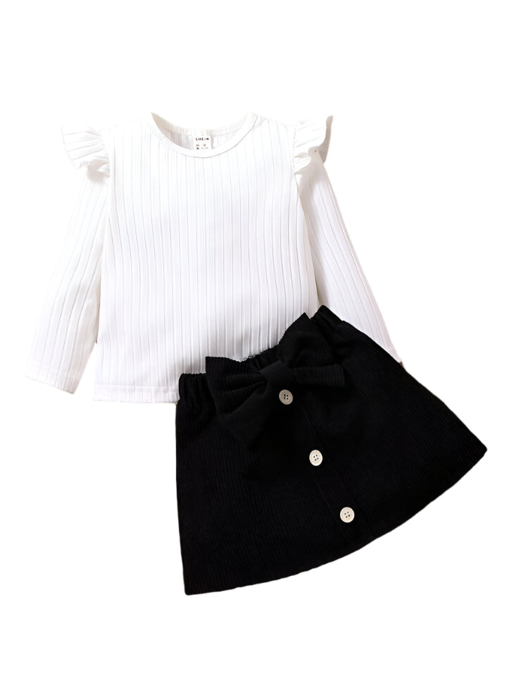 Baby Girl Ruffle Trim Tee & Bow Front Skirt