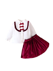Baby Girl Princess Spring White Top Long Sleeve With Red Mini Skirt