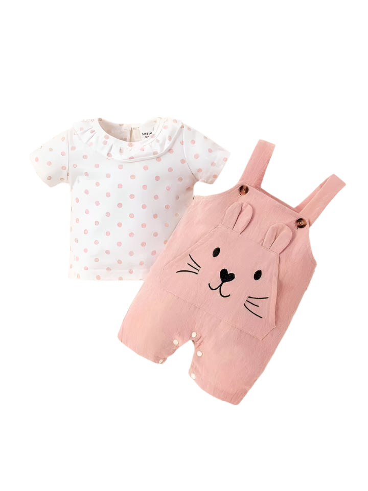 Pink Bunny Dungaree Style 2Pc Set
