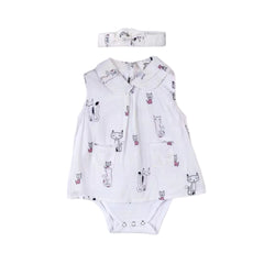 White Romper With Cat Printing Dress