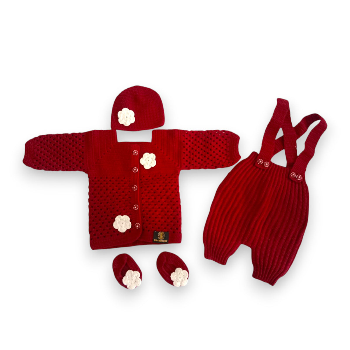 Handmade Crochet Floral Baby Winter Boutique 4pc Set